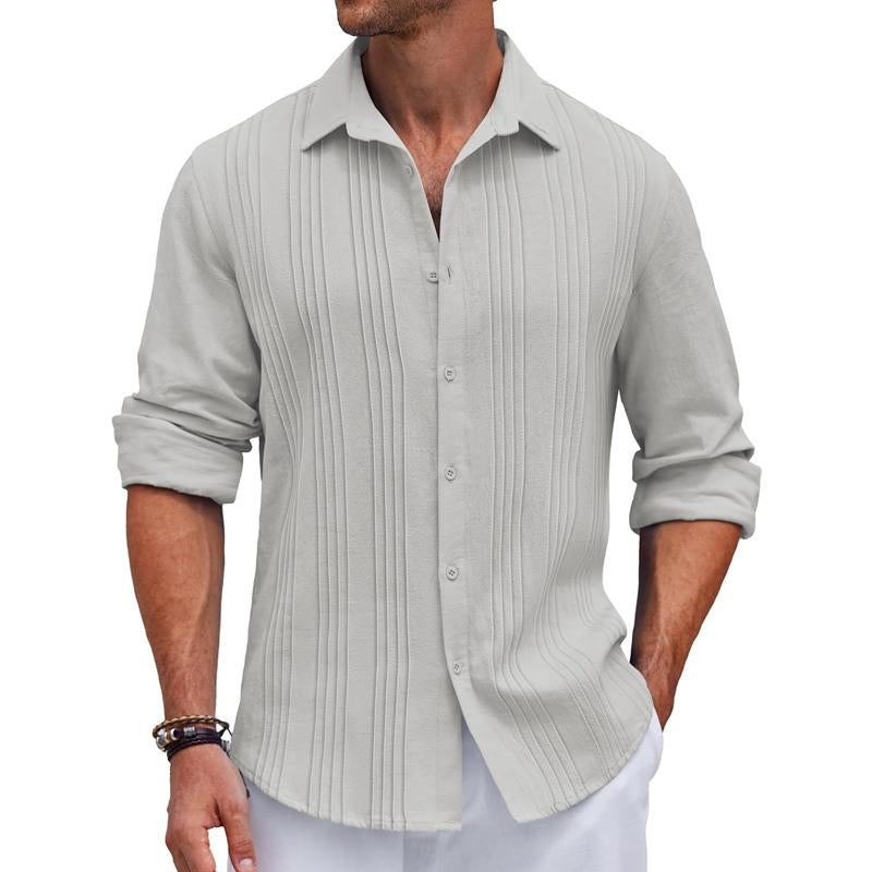 Mens Casual Solid Color Lapel Long Sleeve Shirt 08468490Y