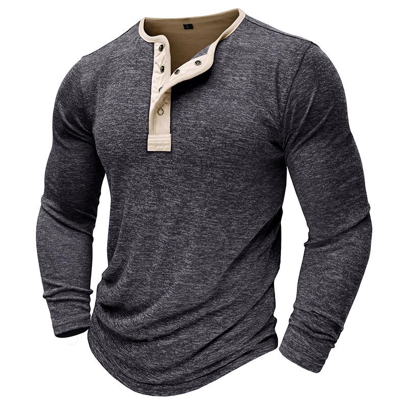Mens Color Block Henley Collar Long Sleeve T-shirt 81195271Z