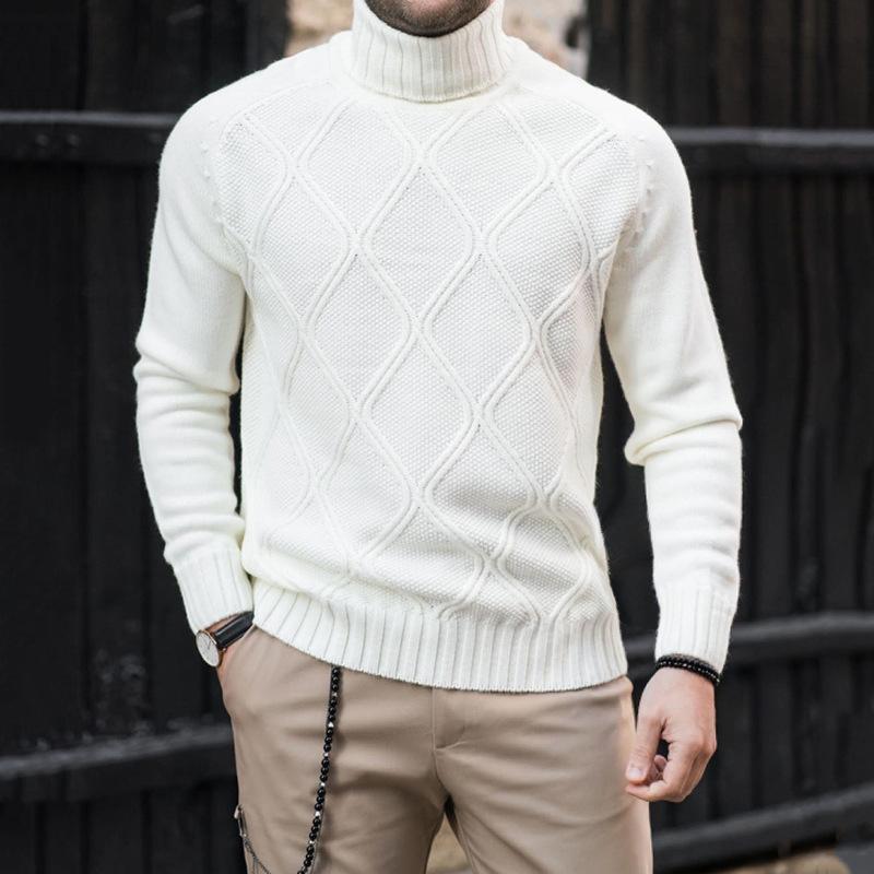 Mens Casual Solid Color Turtleneck Slim Knit Pullover Sweater 10753050M