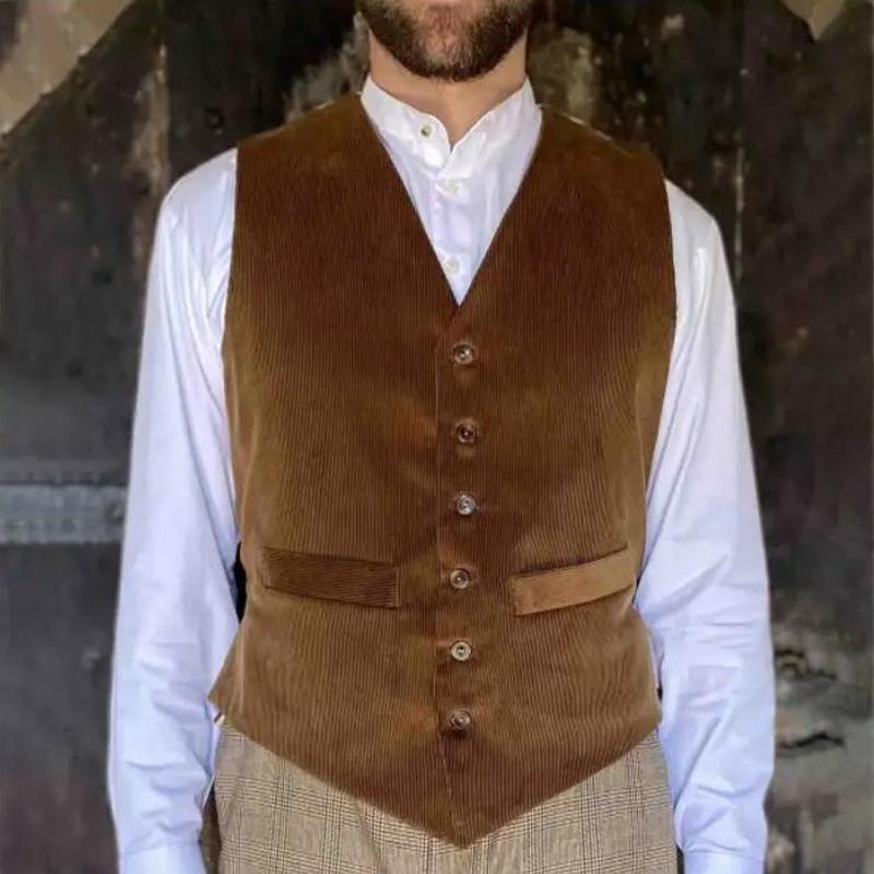 Mens Vintage V-neck Corduroy Vest 23465780X