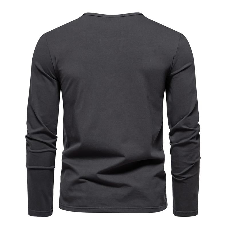 Mens Casual Solid Color V-Neck Loose Long-Sleeved T-Shirt 74143163M