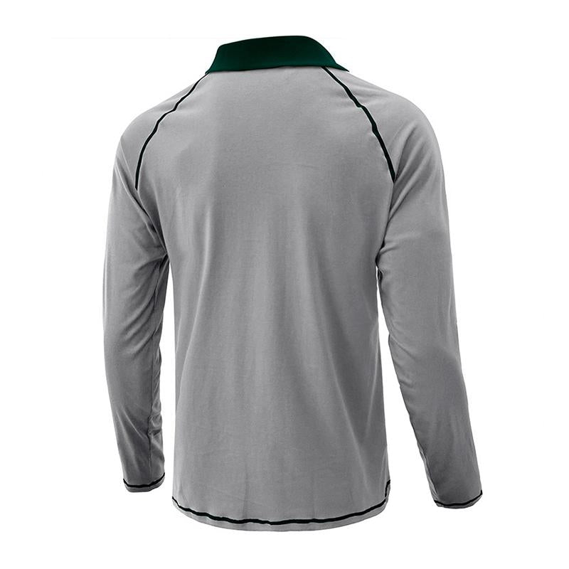 Mens Casual Color Contrasting Lapel Long Sleeve Polo Shirt 04563249M