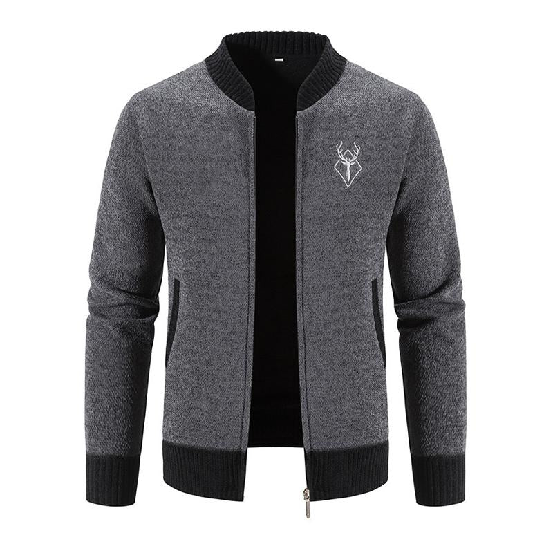 Mens Retro Colorblock Stand Collar Embroidered Warm Cardigan 08327801Y