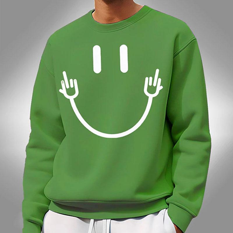 Mens Casual Smiley Face Printed Round Neck Long Sleeve Sweatshirt 63851140M