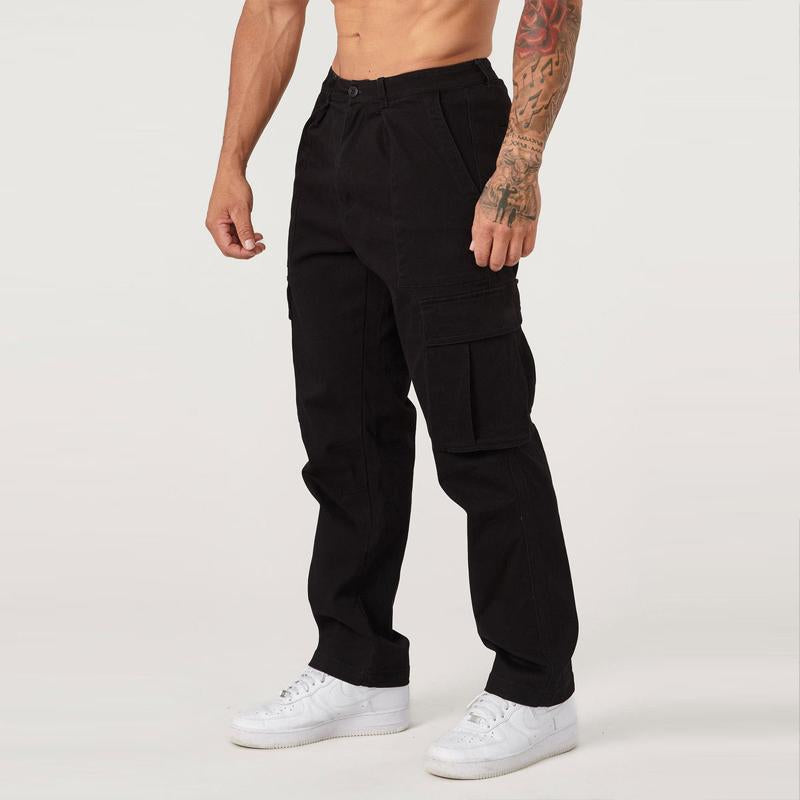 Mens Casual Solid Color Multi-Pocket Cargo Pants 39111426Y