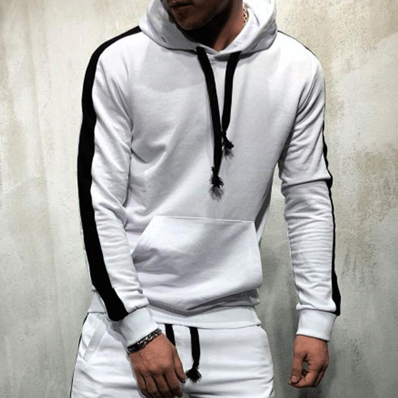 Mens Casual Hooded Color Block Sports Hoodie 86122367M