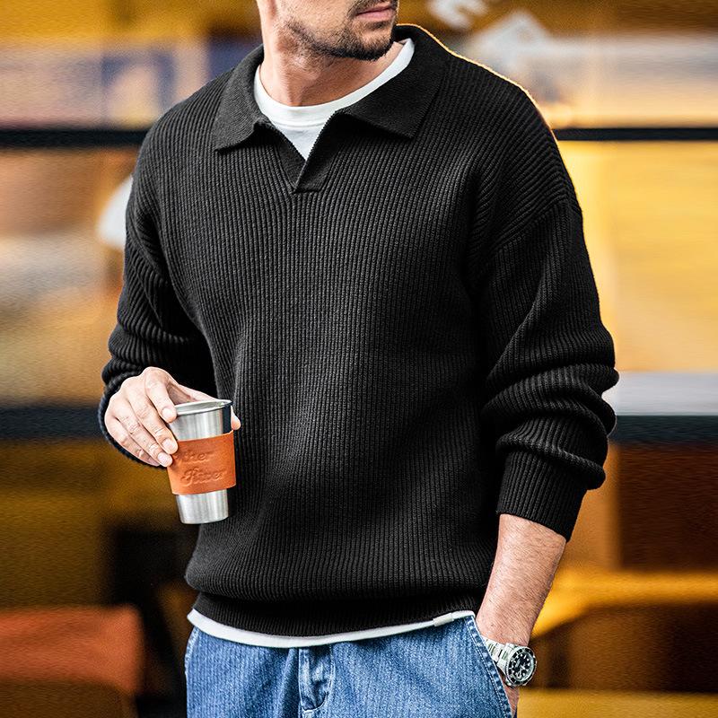 Mens Casual Lapel Solid Color Sweater 16590571X