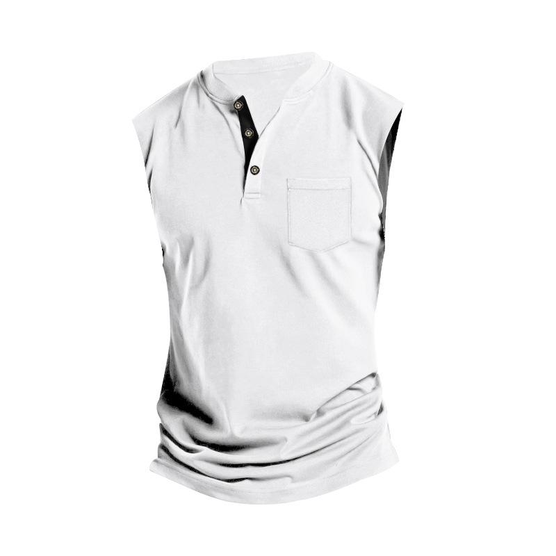 Mens Solid Color Henley Neck Sport Breathable Sleeveless Tank Top 11297990X