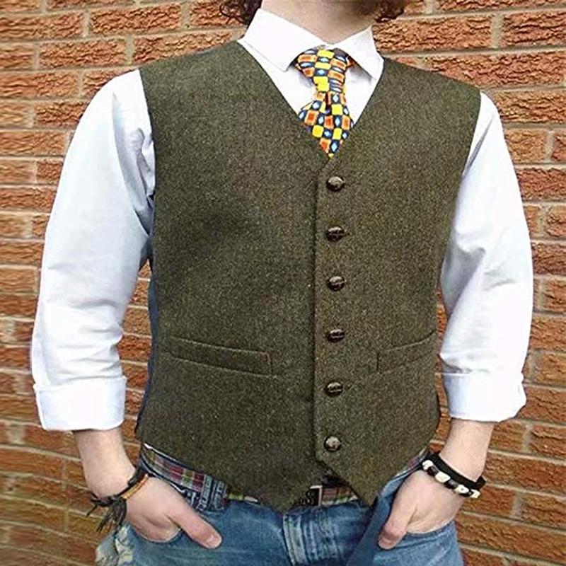 Mens Vintage Solid Color Collarless Suit Vest 56835372Y