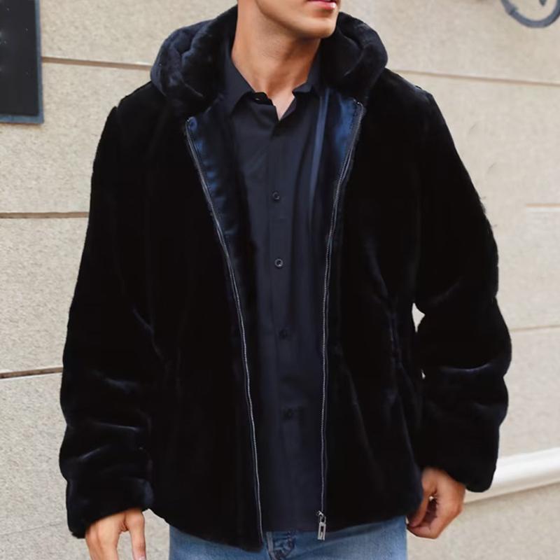 Mens Solid Color Zip Hooded Plush Jacket 98228408X
