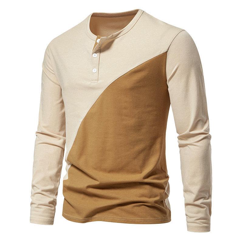 Mens Casual Colorblock Henley Collar Long Sleeve T-Shirt 76372776Y