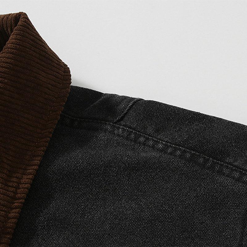 Mens Vintage Washed Cotton Loose Contrast Lapel Zipper Cargo Jacket 32218661M