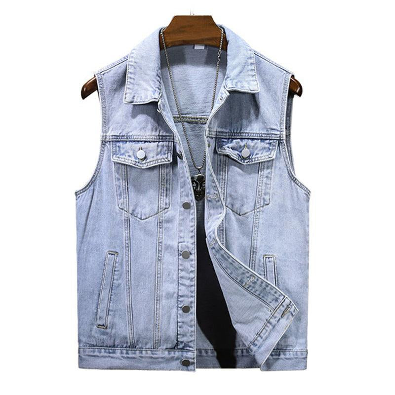 Mens Vintage Washed Lapel Lapel Single Breasted Denim Vest 25518200M