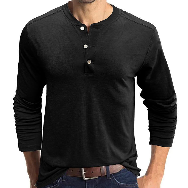 Mens Casual Solid Color Henley Collar Long Sleeve T-Shirt 75076010Y
