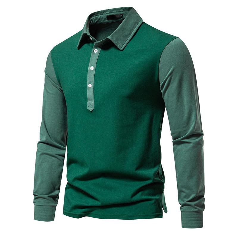 Mens Color Block Lapel Long Sleeve Polo Shirt 61674774Z