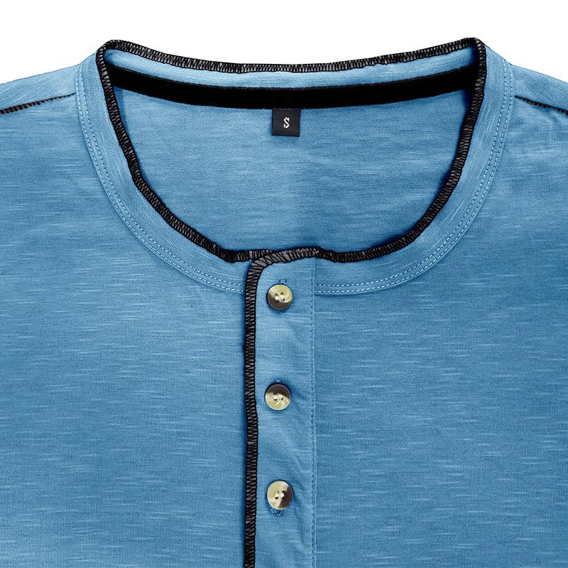 Mens Slub Cotton Crew Neck Long Sleeve Solid Henley T-Shirt 29496892X