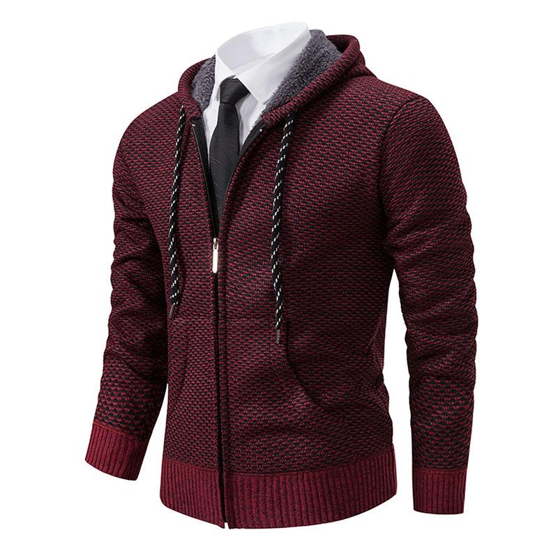 Mens Casual Fleece Warm Zipper Hooded Slim Knit Cardigan 94327711M