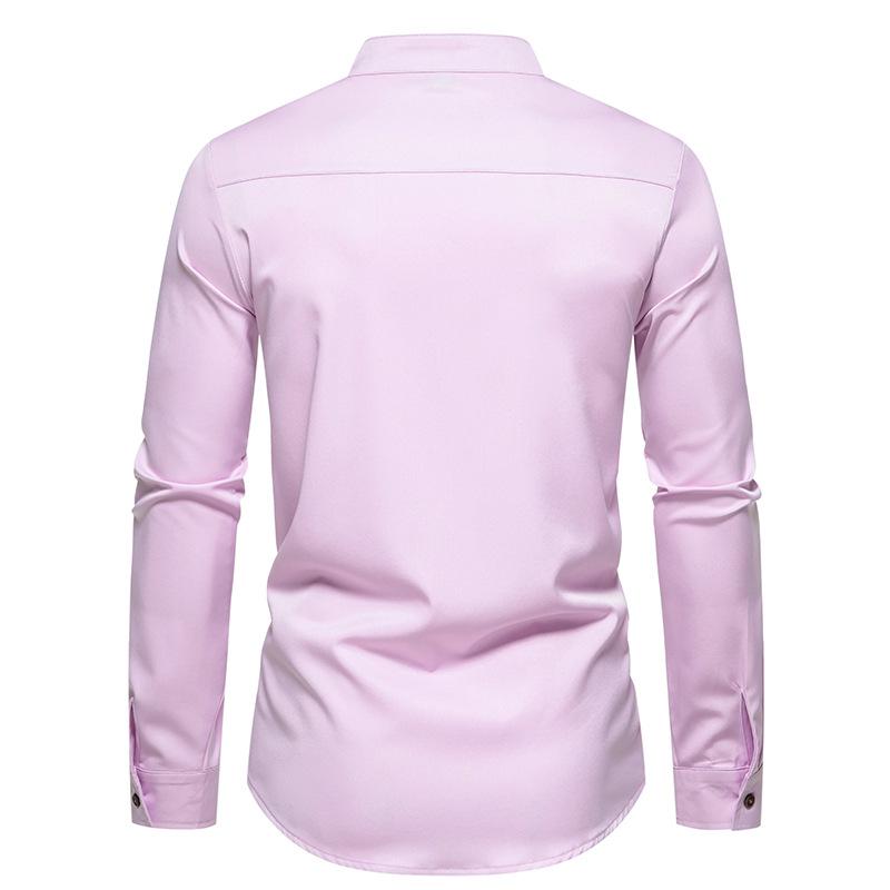 Mens Colorblock Stand Collar Long Sleeve Shirt 58727589Z