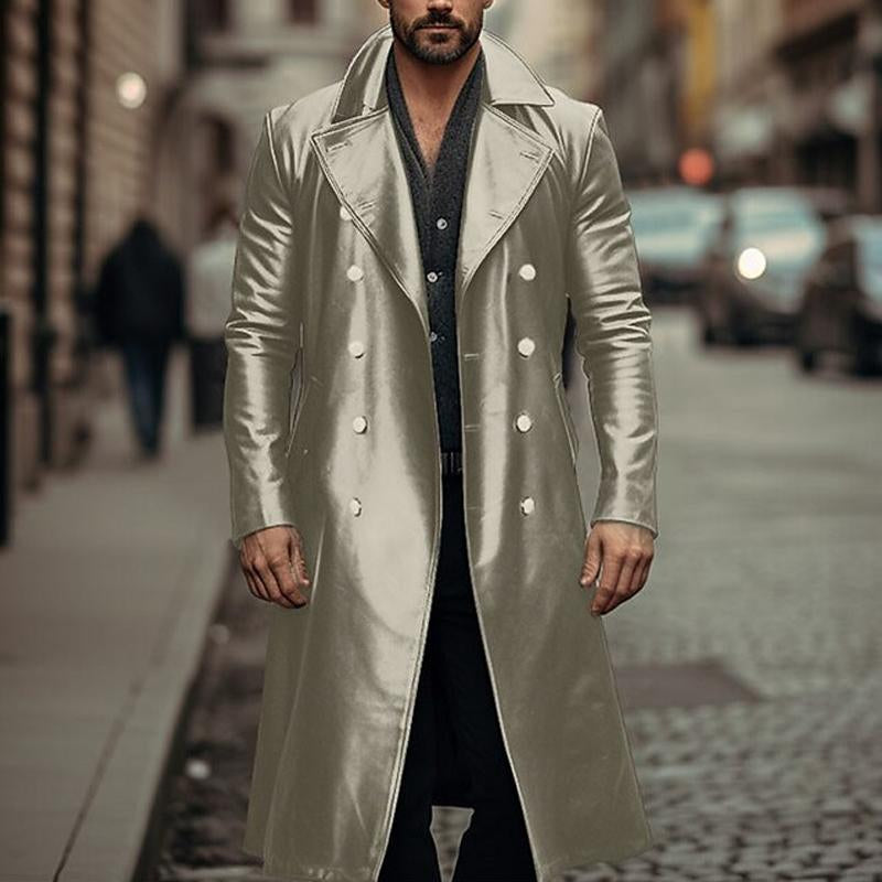 Mens Vintage Leather Solid Color Mid Length Leather Coat 35506675X