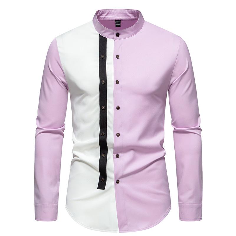 Mens Colorblock Stand Collar Long Sleeve Shirt 58727589Z