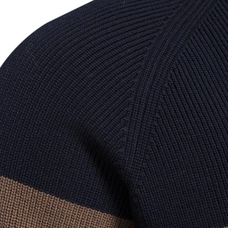 Mens Contrasting Stripe Stand Collar Knit Zipper Jacket 71280590X