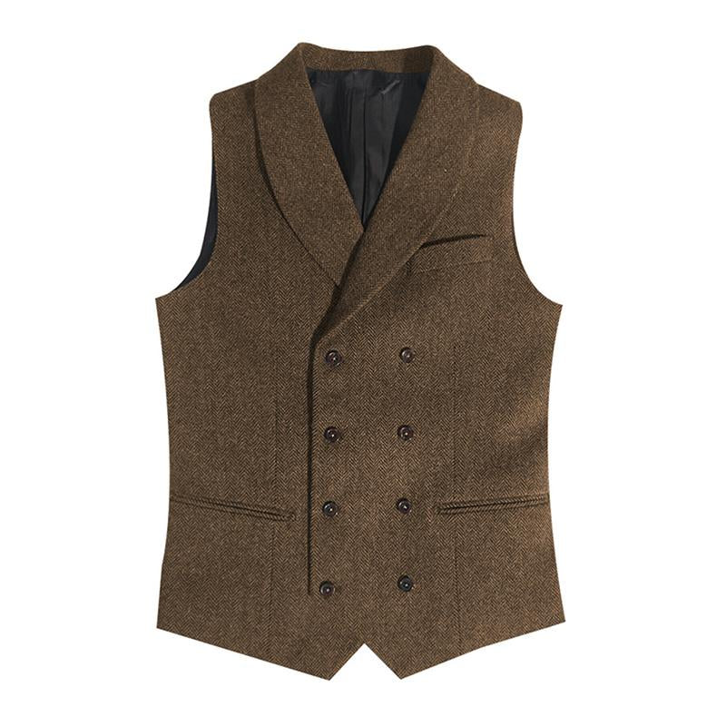 Mens Vintage Lapel Double Breasted Herringbone Slim Fit Suit Vest 66477441M