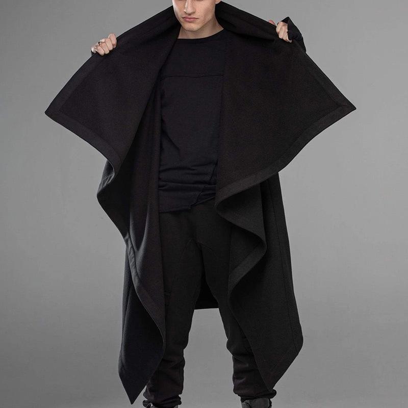Mens Solid Gothic Style Pleated Long Sleeve Cape Coat 54287036Z