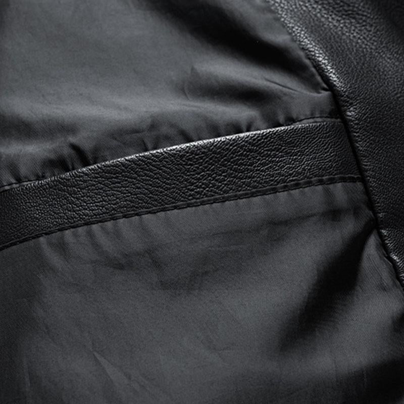 Mens Stylish Contrast Lapel Single Breasted Leather Jacket 60161089M