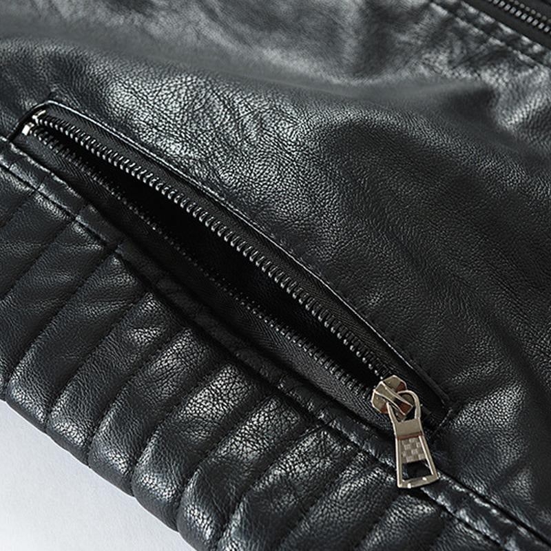 Mens Retro Motorcycle Zip Stand Collar Leather Jacket 56473764Y