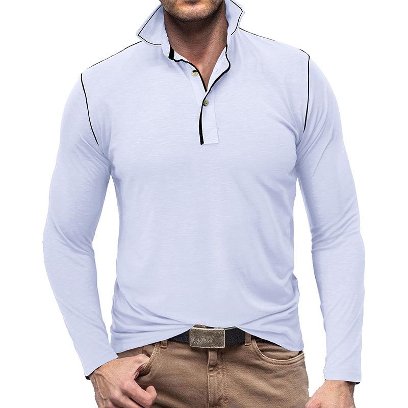 Mens Solid Color Long Sleeve Lapel Polo Shirt 28855071X