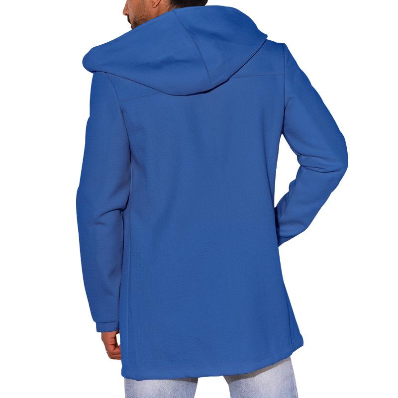 Mens Casual Solid Color Hooded Double-Breasted Long-Sleeved Windbreaker Coat 75393134M