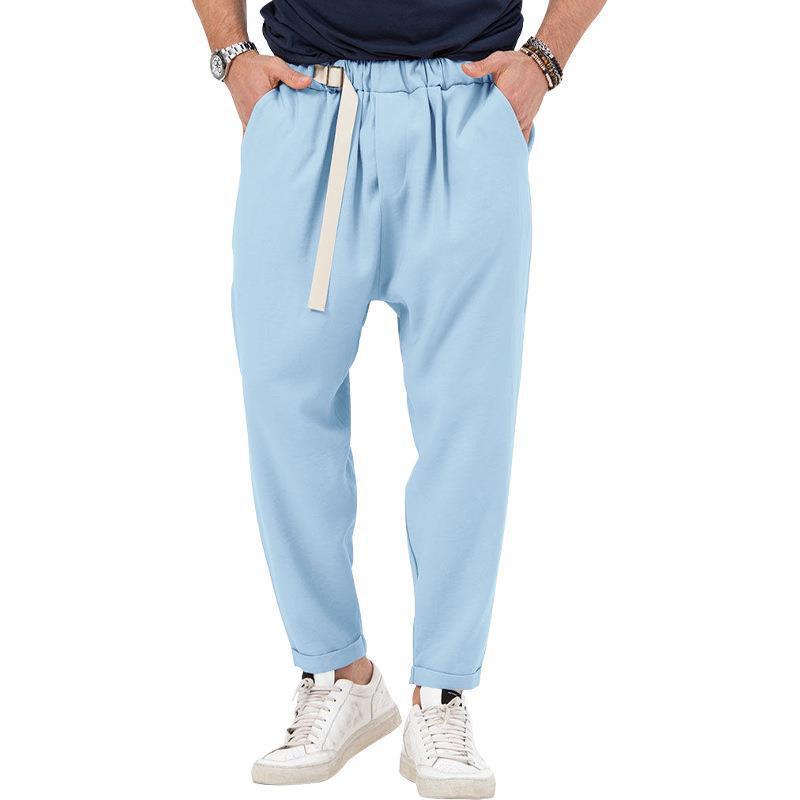 Mens Vintage Solid Color Belted Straight Leg Pants 44305437Y
