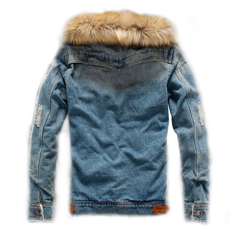 Mens Casual Sherpa Plush Hooded Multi-Pocket Denim Jacket 58313130Y