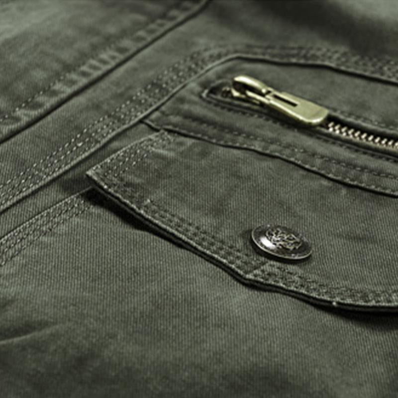 Mens Casual Cotton Stand Collar Zipper Multi-pocket Workwear Outdoor Jacket 87628819M