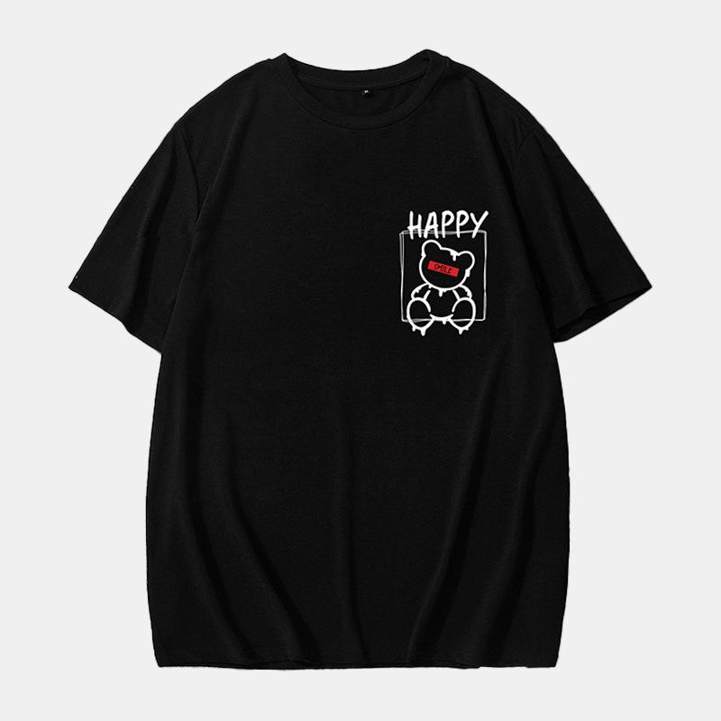 Mens Fashion Happy Bear Print Round Neck Short Sleeve T-shirt 39929650Z