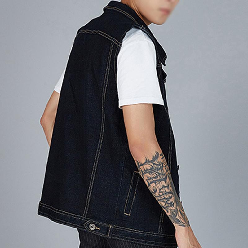 Mens Casual Loose Lapel Single Breasted Denim Vest 55507450M