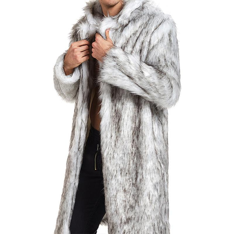 Mens Vintage Faux Fur Mid-Length Lapel Coat 44152985M
