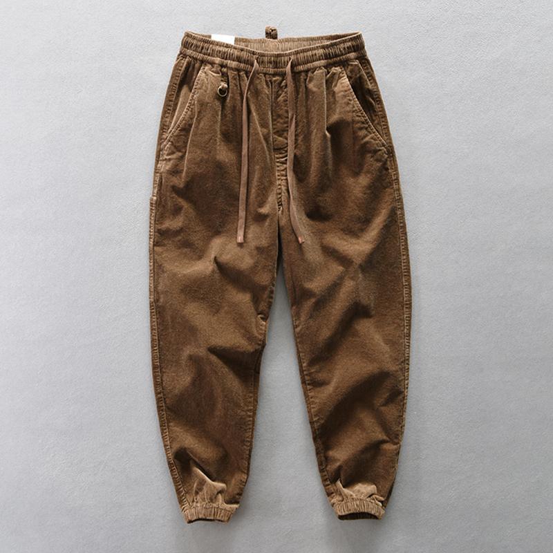 Mens Vintage Corduroy Loose Loose Elastic Waist Pants 88615359M