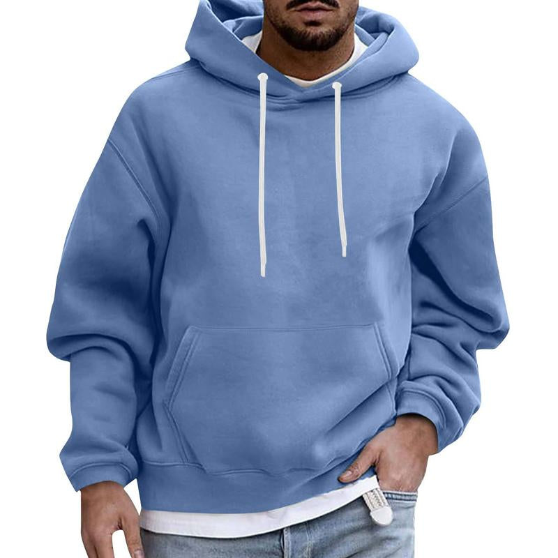 Mens Solid Color Loose Casual Fleece Pocket Hoodie 51863163X