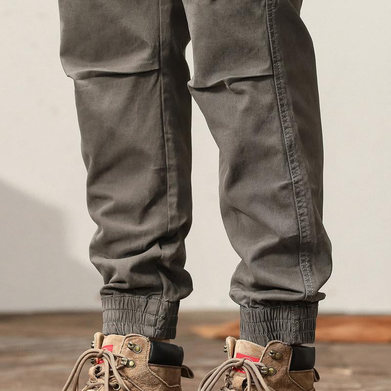 Mens Solid Color Multi-Pocket Elastic Cargo Pants 57353581X