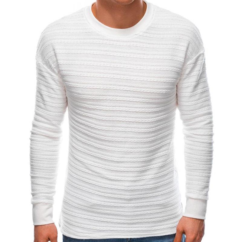 Mens Retro Solid Color Striped Jacquard Round Neck Long Sleeve Sweater 78402890Y