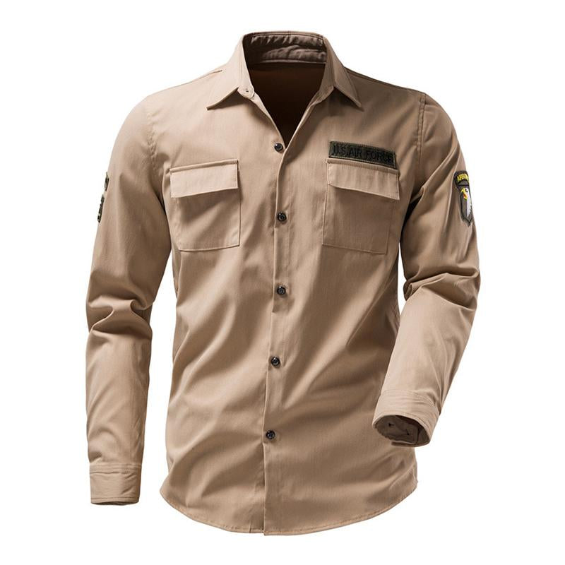Mens Casual Outdoor Multi-Pocket Embroidered Patch Long Sleeve Work Shirt 45520925M