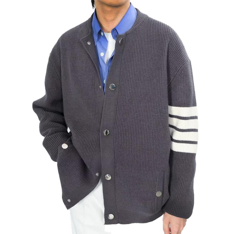 Mens Solid Color Round Neck Single Breasted Casual Knit Jacket 20930858X