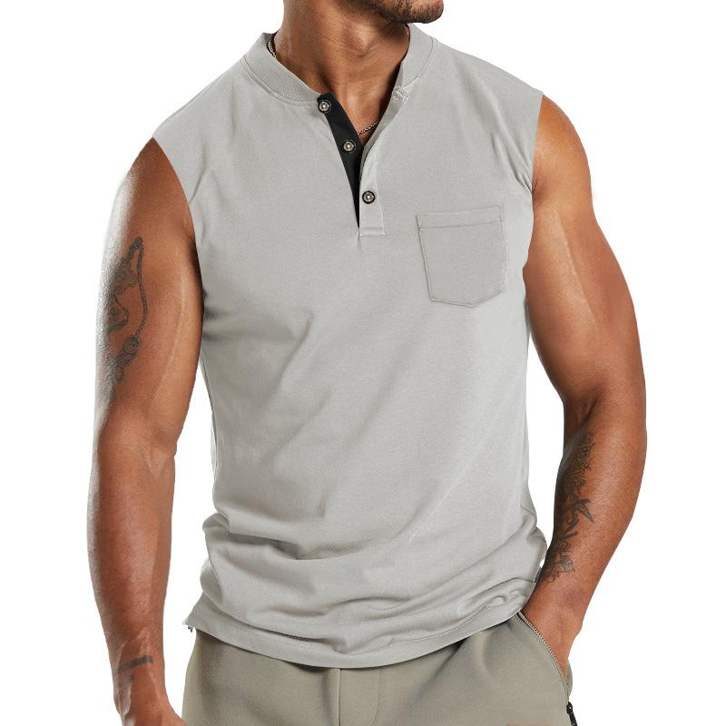 Mens Solid Color Henley Neck Sport Breathable Sleeveless Tank Top 11297990X