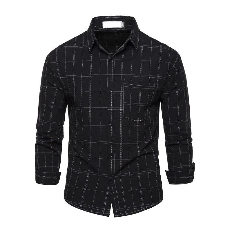 Mens Casual Plaid Chest Pocket Lapel Long Sleeve Shirt 52493953Y