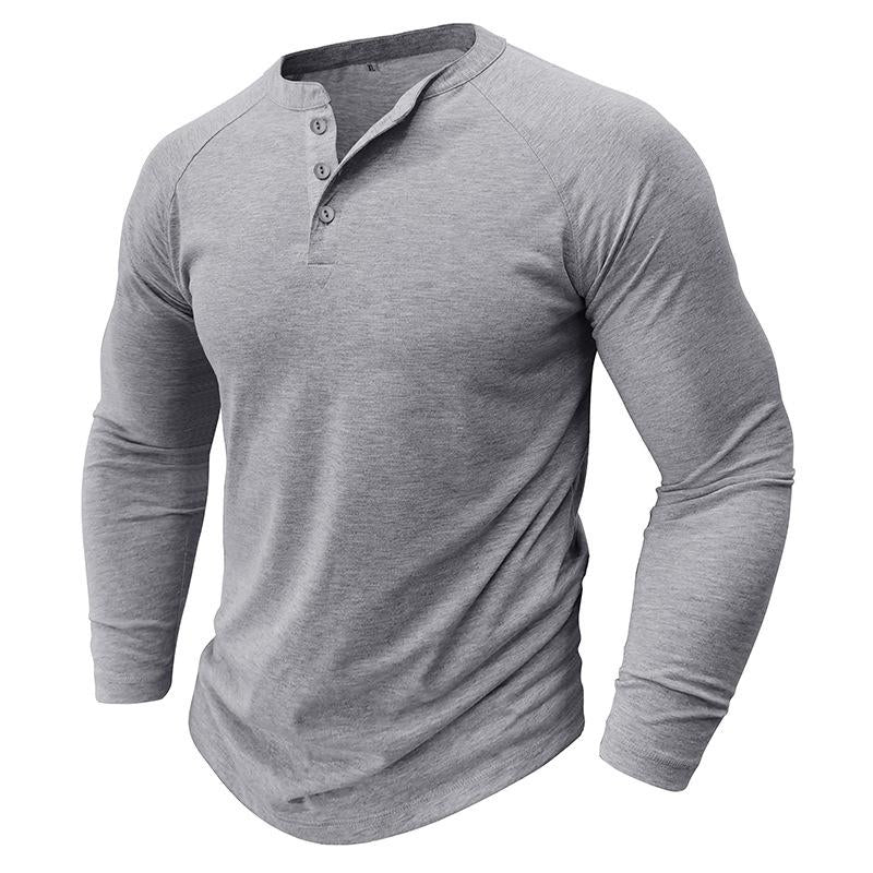 Mens Casual Solid Color Henley Collar Raglan Long Sleeve T-Shirt 50906105Y