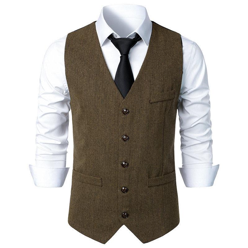 Mens Vintage V Neck Single Breasted Suit Vest 91402024Z