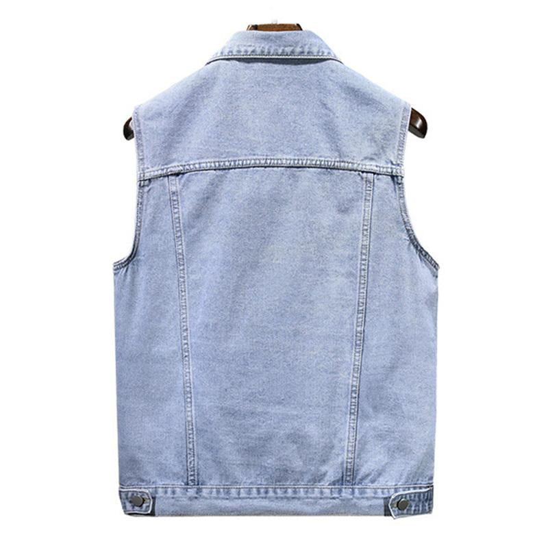Mens Vintage Washed Lapel Lapel Single Breasted Denim Vest 25518200M
