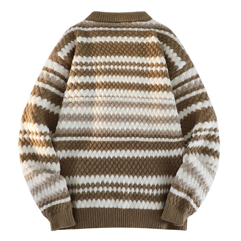 Mens Vintage Stripe Colorblock Round Neck Long Sleeve Pullover Sweater 32321174M