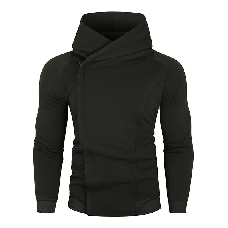 Mens Casual Solid Color Diagonal Zipper Fly Long Sleeve Hooded Sweatshirt 58618454M